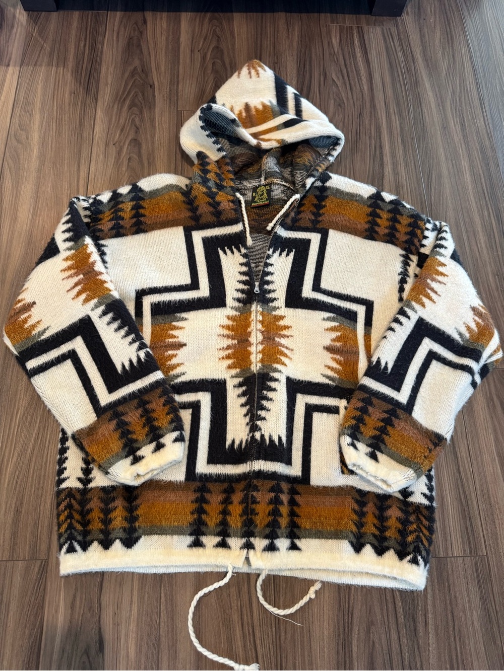 Vintage Ruminahui XL Wool Alpaca Knit Full Zip geometric southwestern Hoodie
